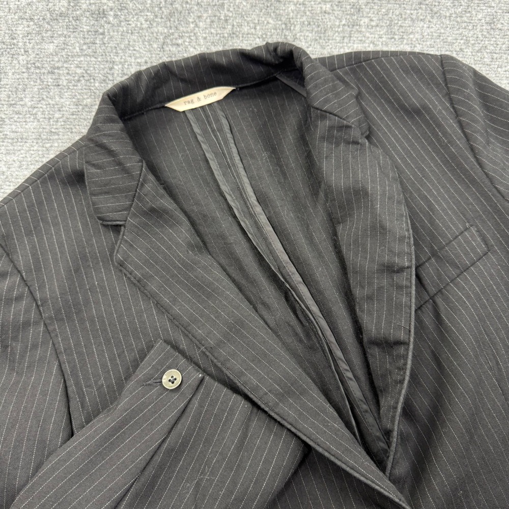 Rag & Bone Pinstripe Blazer Small Black Wool Elbow Patch Tailored Jacket Women's